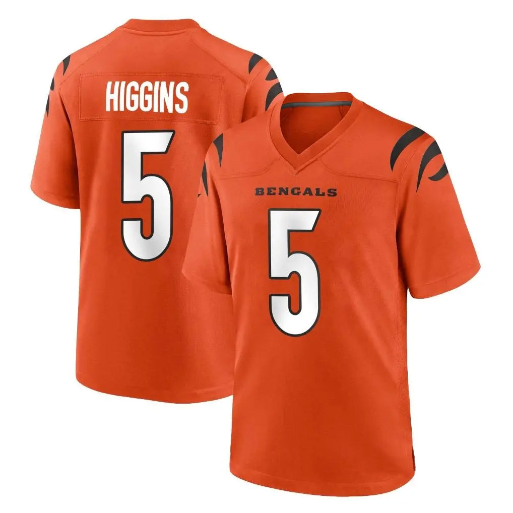 Friene C.Bengals #5 Tee Higgins Player Orange Home Game Stitched Jerseys