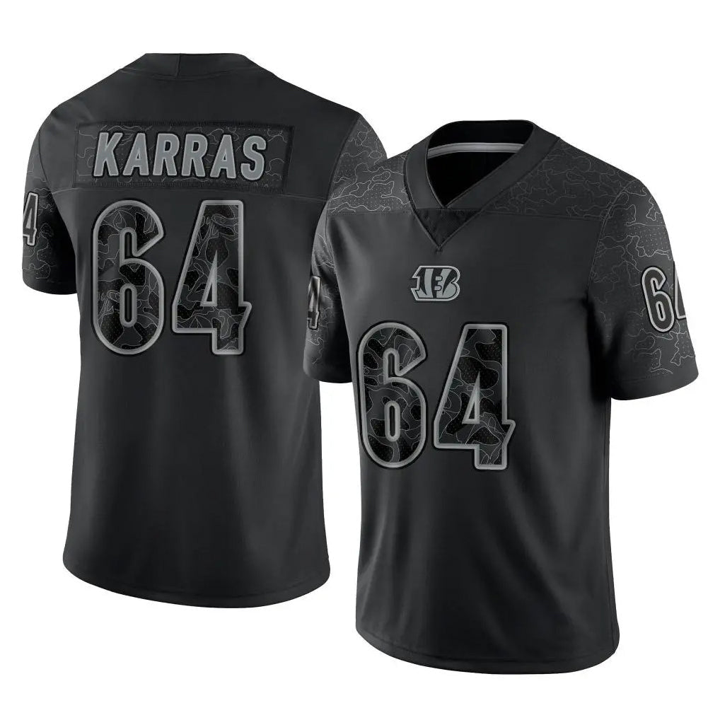 Friene C.Bengals #64 Ted Karras Player Black Reflective Limited Game Stitched Jerseys