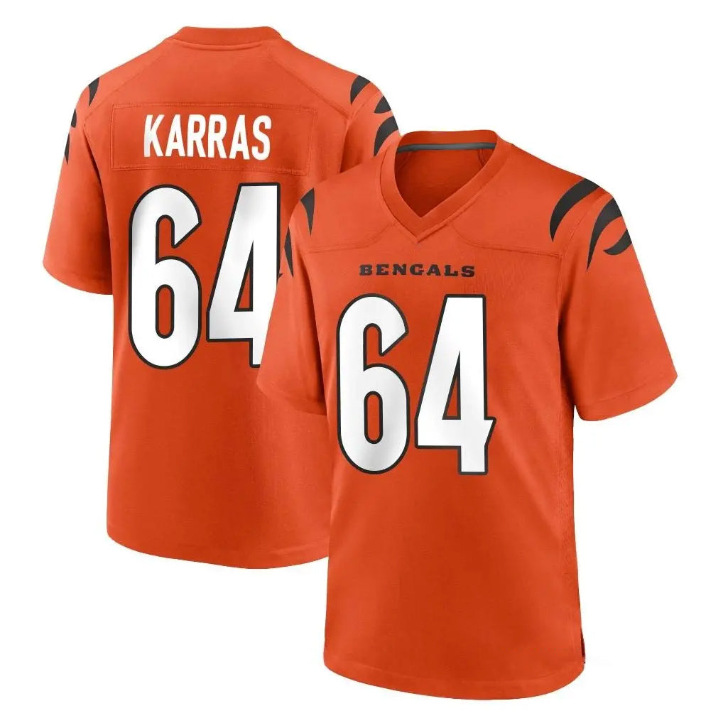 Friene C.Bengals #64 Ted Karras Player Orange Home Game Stitched Jerseys