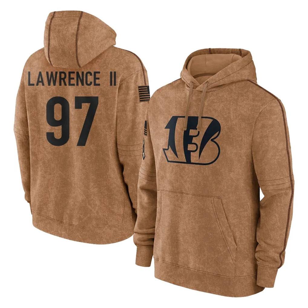 Friene C.Bengals #97 Dexter Lawrence II Player Brown Salute to Service Pullover Hoodie Limited Stitched Jerseys