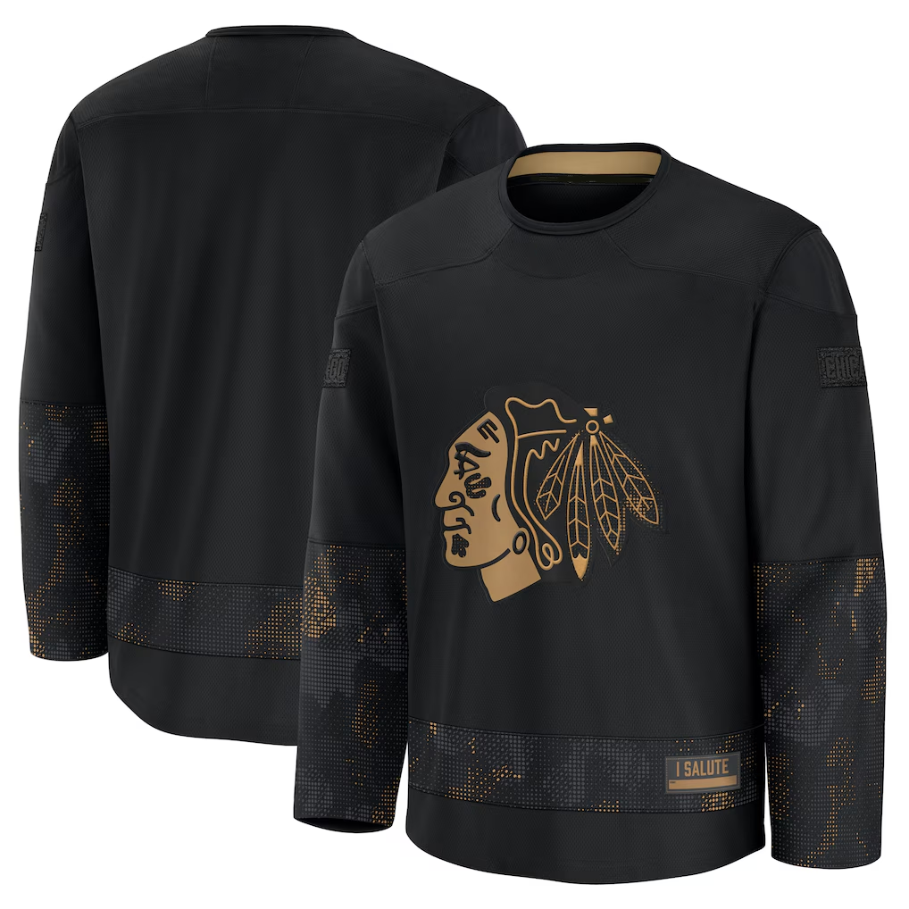 Friene C.Blackhawks Black 2024 Military Appreciation Practice Jerseys