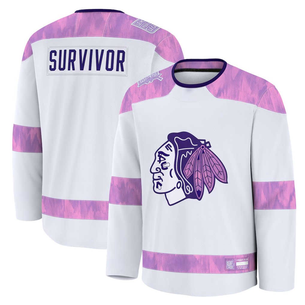 Friene C.Blackhawks White Hockey Fights Cancer Survivor Practice Jerseys