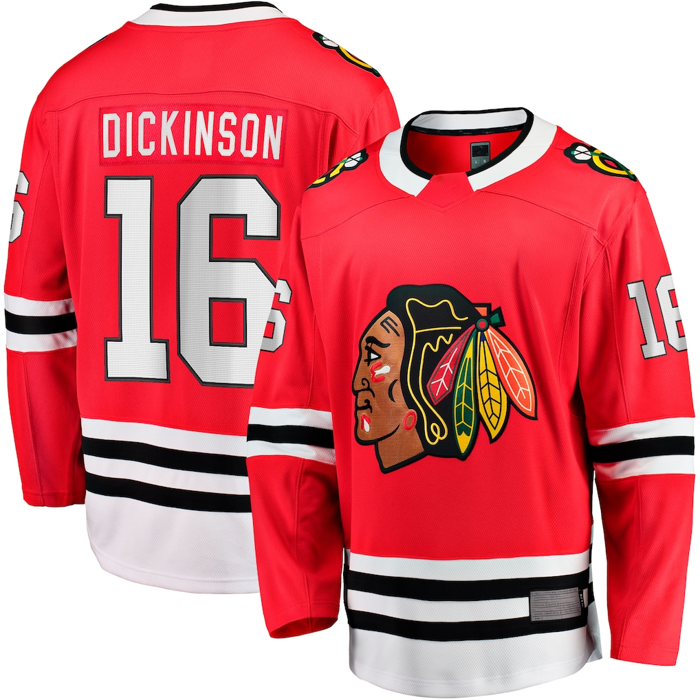 Friene C.Blackhawks #16 Jason Dickinson Red Home Breakaway Jerseys