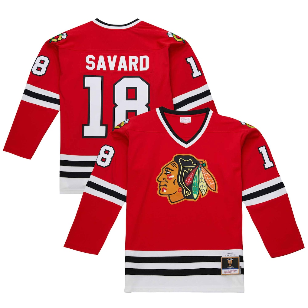 Friene C.Blackhawks #18 Denis Savard Scarlet 1980-81 Power Play Jerseys