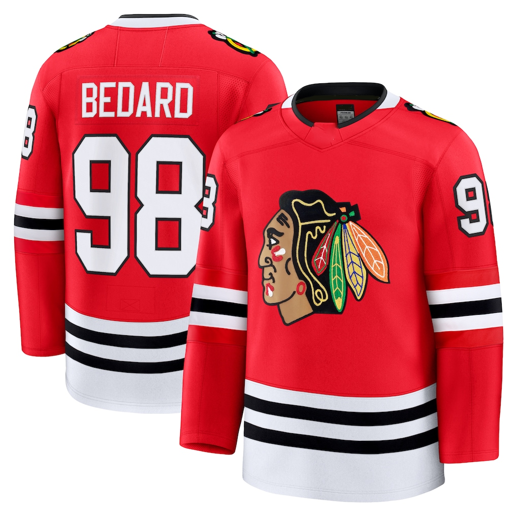 Friene C.Blackhawks #98 Connor Bedard Red Home Premium Jerseys