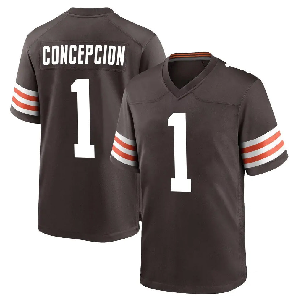 Friene C.Browns #1 KC Concepcion Player Brown Home Game Stitched Jerseys