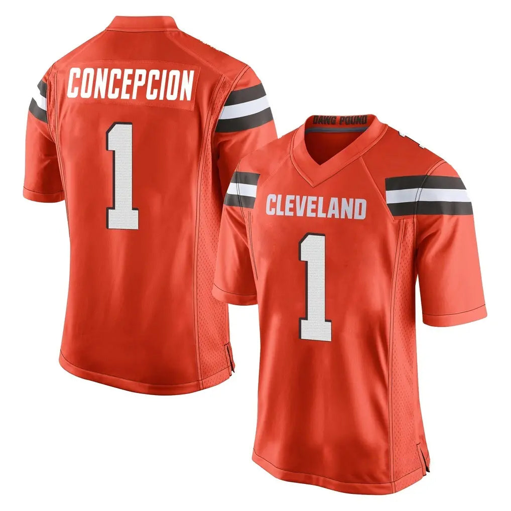 Friene C.Browns #1 KC Concepcion Player Orange Home Game Stitched Jerseys