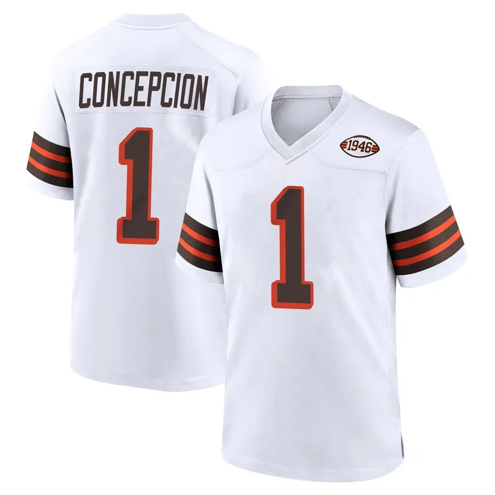 Friene C.Browns #1 KC Concepcion Player White Alternate Home Game Stitched Jerseys