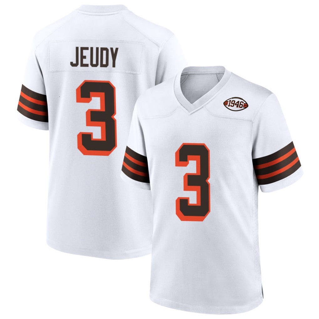 FrieneC.Browns #3 Jerry Jeudy Player White Alternate Home Game Stitched Jerseys