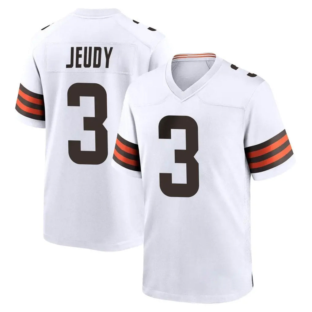 Friene C.Browns #3 Jerry Jeudy Player White Home Game Stitched Jerseys