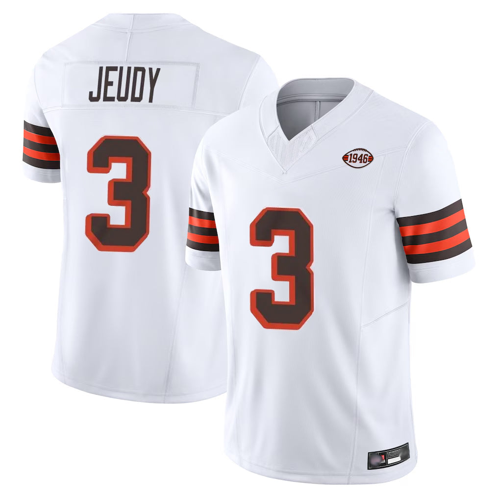 Friene C.Browns #3 Jerry Jeudy Player White Limited Vapor F.U.S.E. Alternate Game Stitched Jerseys