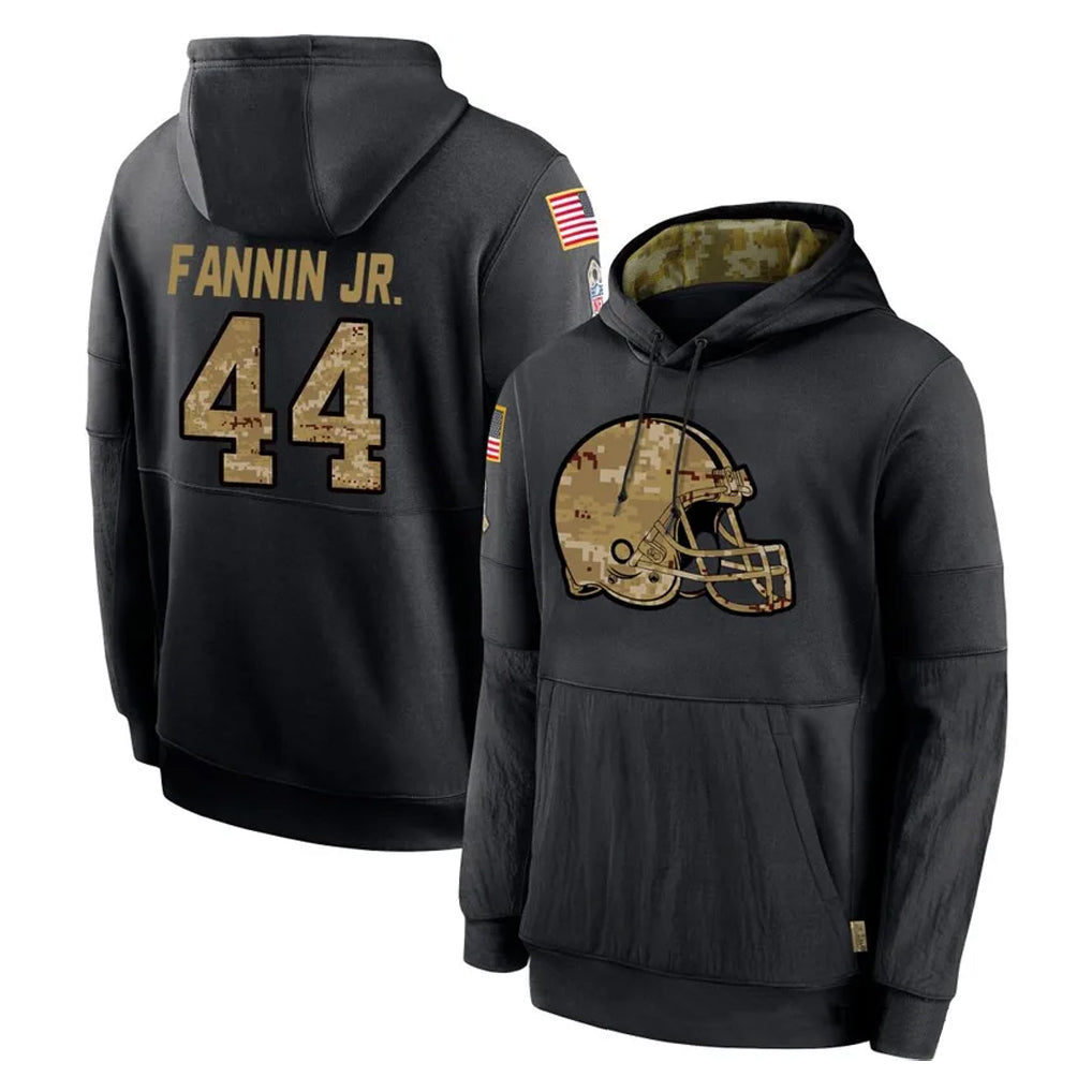 Friene C.Browns #44 Harold Fannin Jr. Player Black Salute to Service Pullover Hoodies Limited Stitched Jerseys