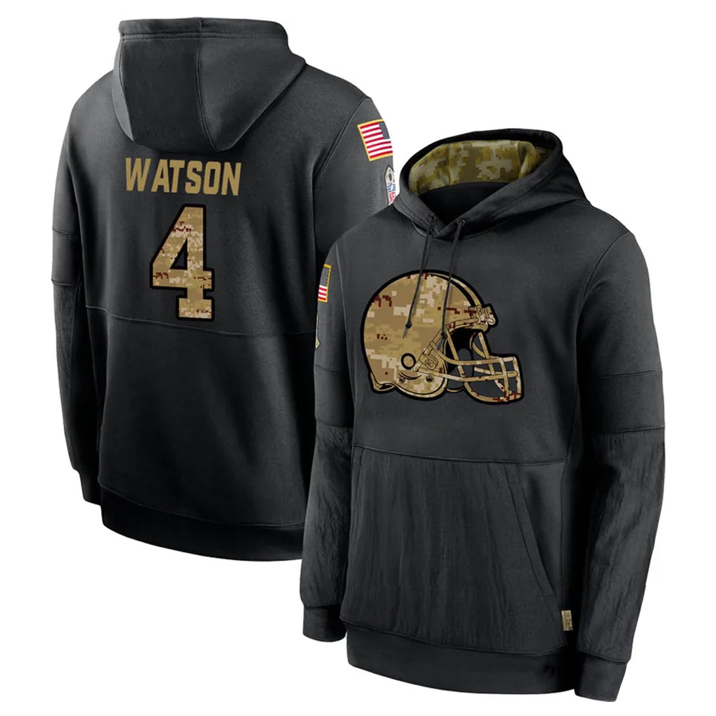 Friene C.Browns #4 Deshaun Watson Player Black Salute to Service Pullover Hoodies Limited Stitched Jerseys