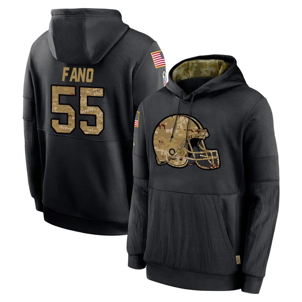 Friene C.Browns #55 Spencer Fano Player Black Salute to Service Pullover Hoodies Limited Stitched Jerseys