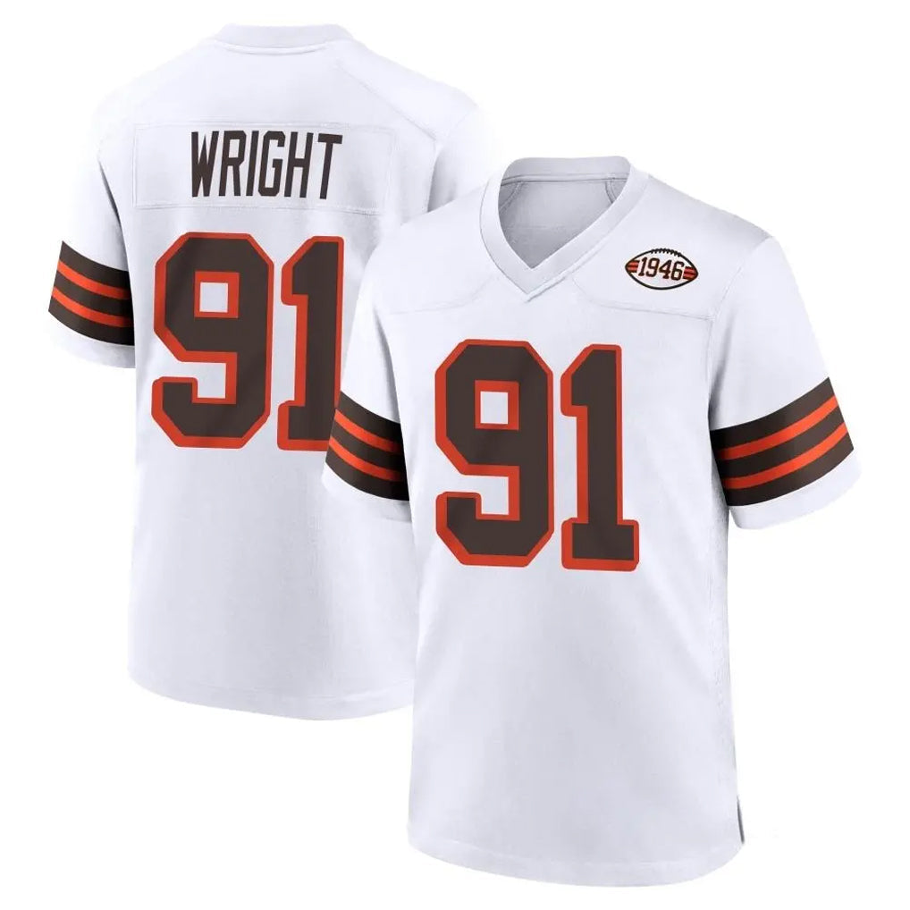 Friene C.Browns #91 Alex Wright Player White Alternate Home Game Stitched Jerseys