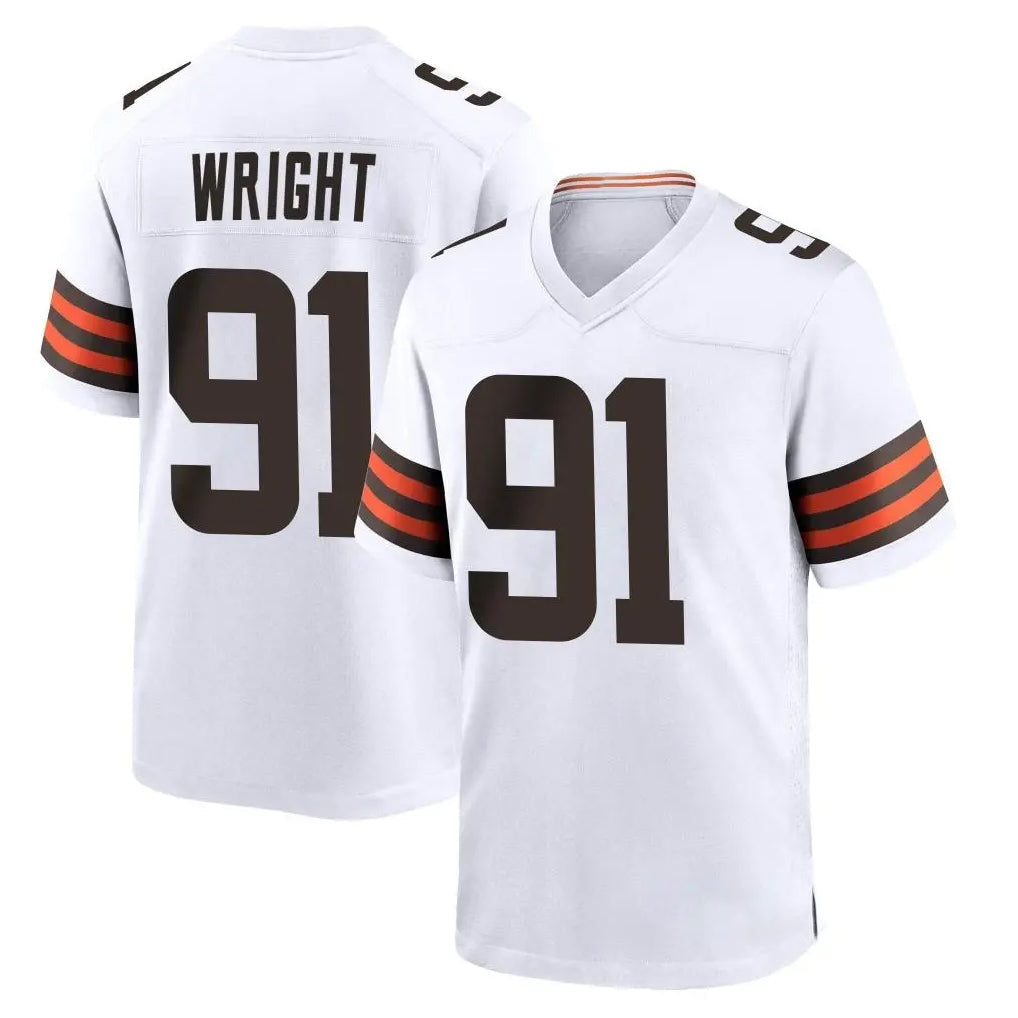 Friene C.Browns #91 Alex Wright Player White Home Game Stitched Jerseys