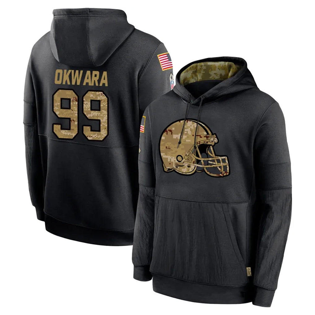 Friene C.Browns #99 Julian Okwara Player Black Salute to Service Pullover Hoodies Limited Stitched Jerseys