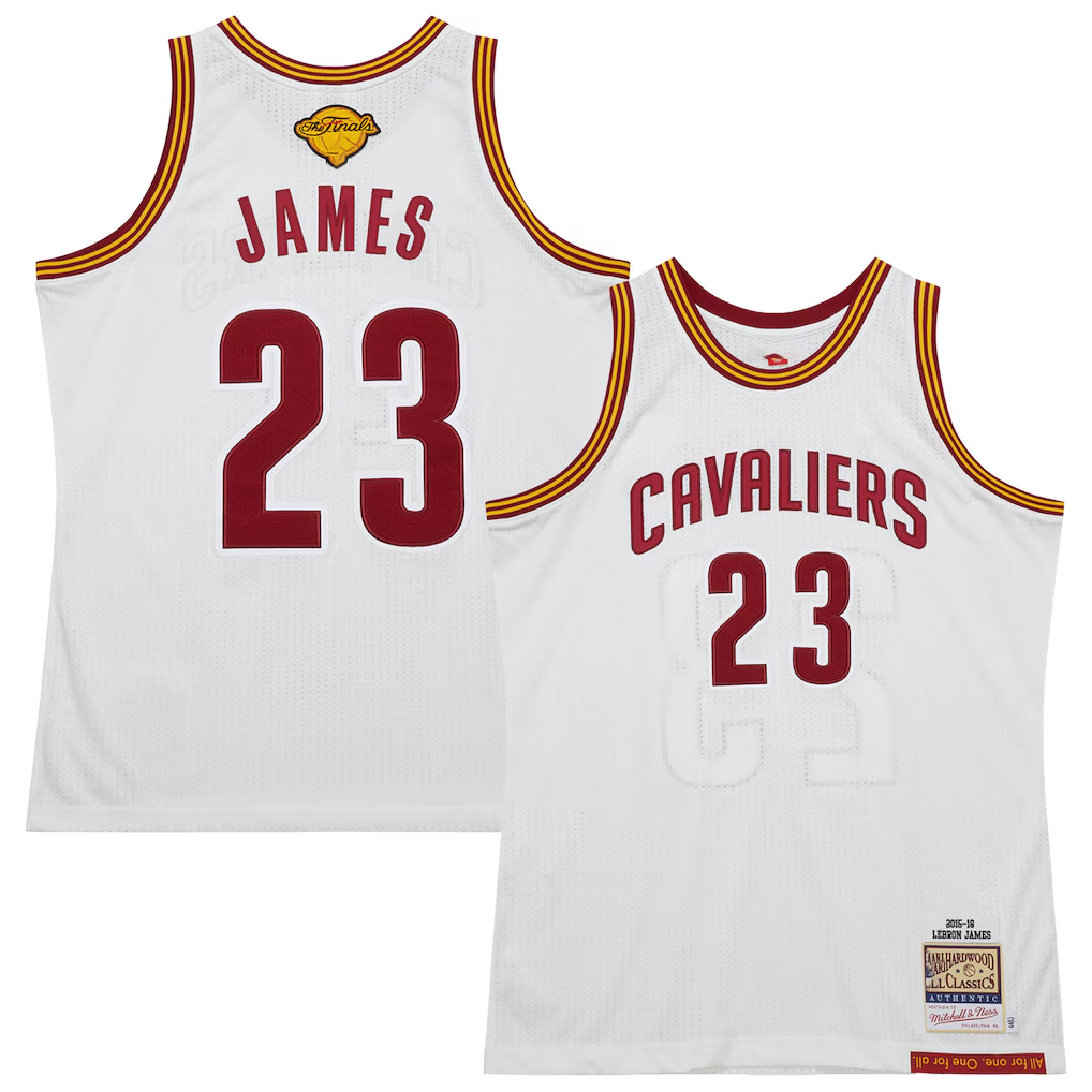 Friene C.Cavaliers #23 LeBron James Mitchell & Ness White 201516 Hardwood Classics Authentic Jerseys
