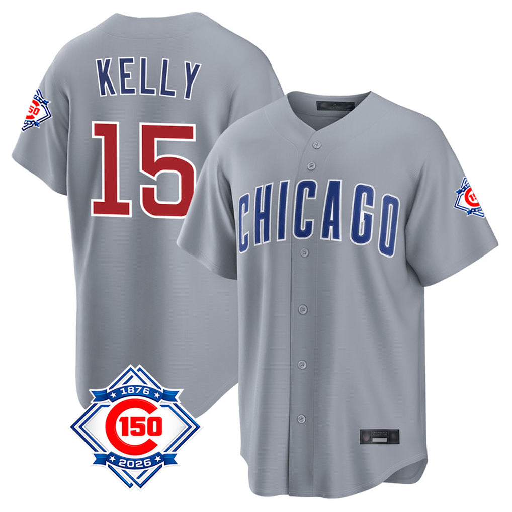 Friene C.Cubs #15 Carson Kelly Player Gray 150th Anniversary Home Game Stitched Jerseys