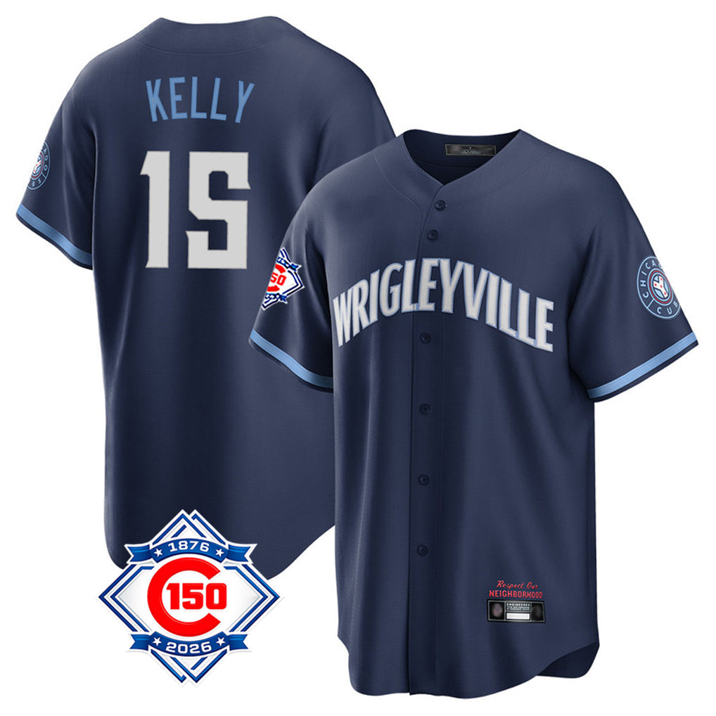 Friene C.Cubs #15 Carson Kelly Player Navy 150th Anniversary City Connect Home Game Stitched Jerseys