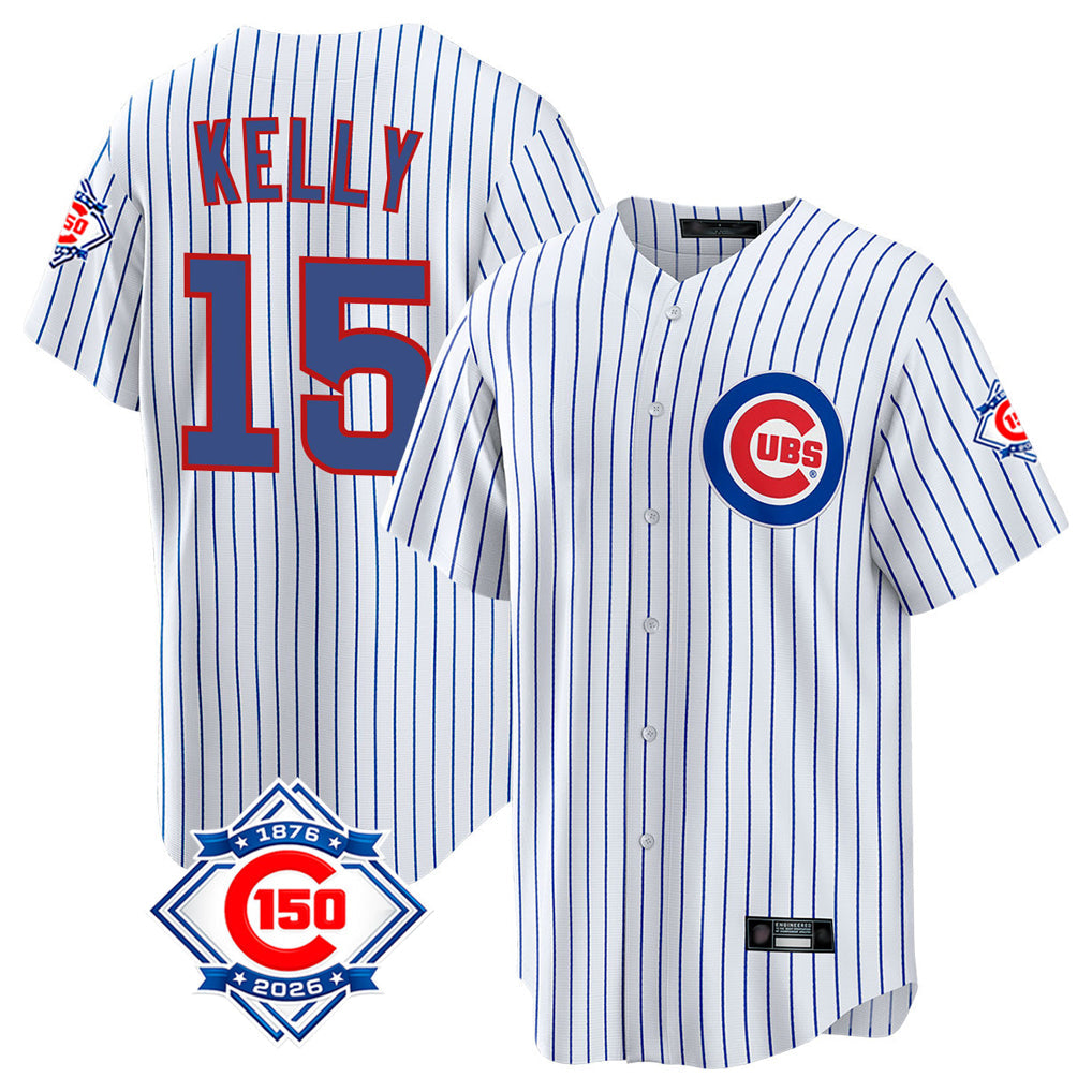 Friene C.Cubs #15 Carson Kelly Player White 150th Anniversary Home Game Stitched Jerseys