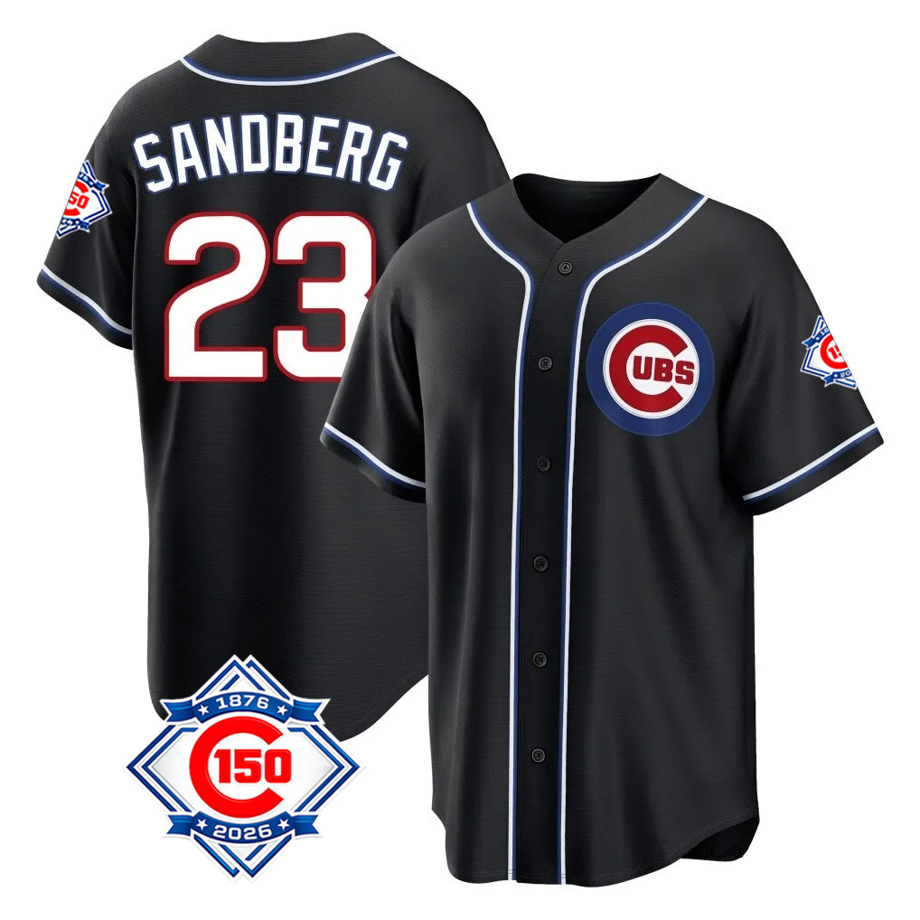 Friene C.Cubs #23 Ryne Sandberg Player Black Fashion Out 150th Anniversary Game Stitched Jerseys
