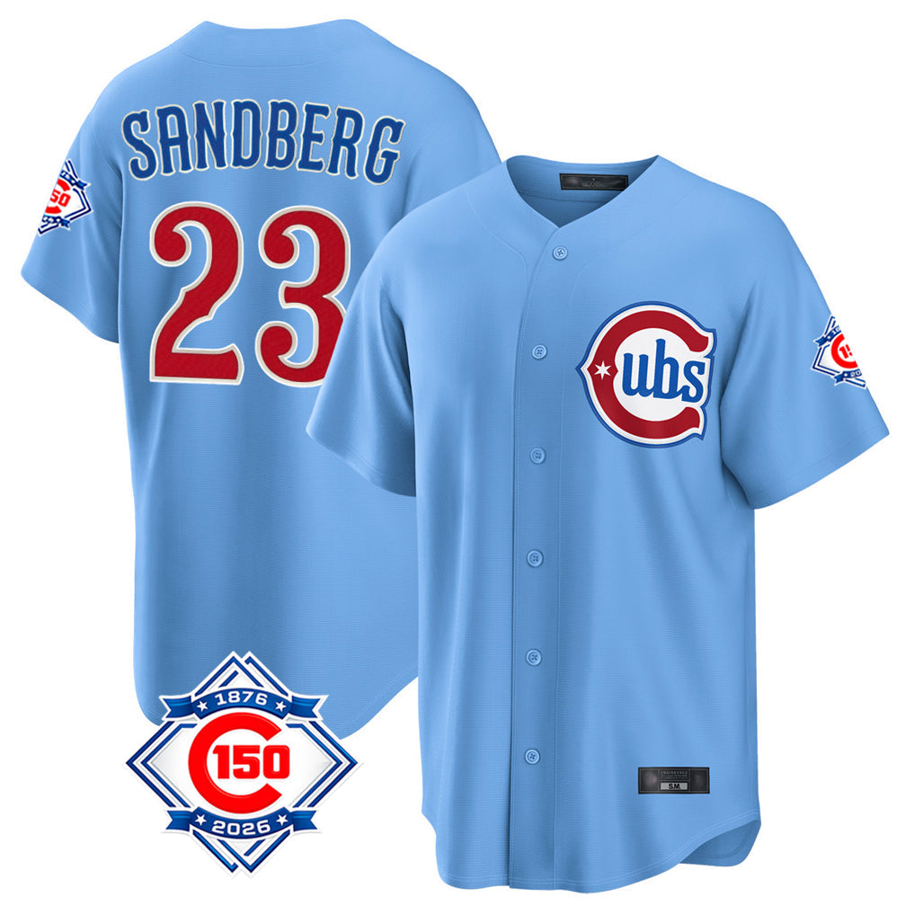 Friene C.Cubs #23 Ryne Sandberg Player Light Blue 150th Anniversary Home Game Stitched Jerseys