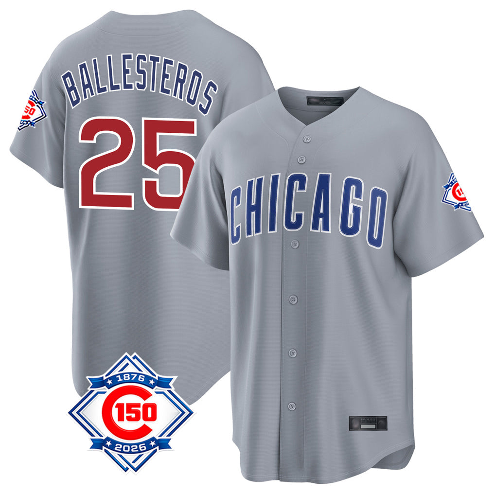 Friene C.Cubs #25 Mois¡§|s Ballesteros Player Gray 150th Anniversary Home Game Stitched Jerseys
