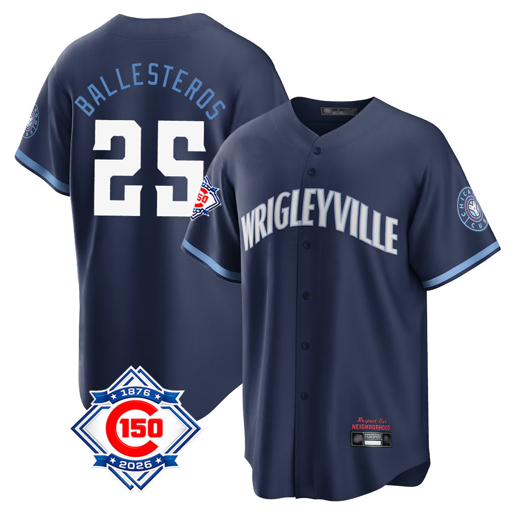 Friene C.Cubs #25 Mois¡§|s Ballesteros Player Navy 150th Anniversary City Connect Home Game Stitched Jerseys