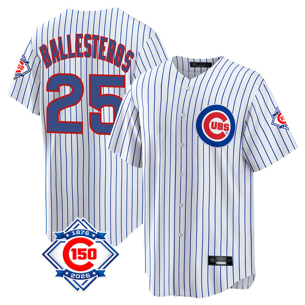 Friene C.Cubs #25 Mois¡§|s Ballesteros Player White 150th Anniversary Home Game Stitched Jerseys