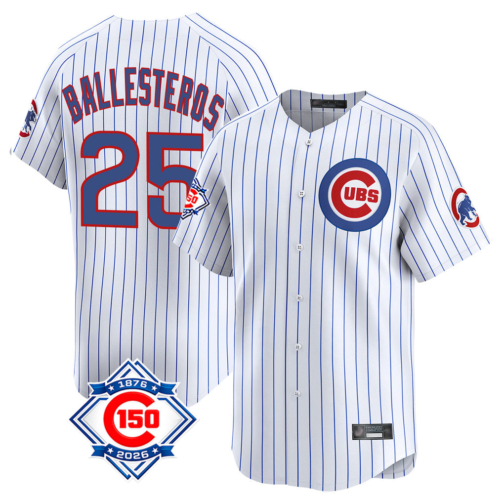 Friene C.Cubs #25 Mois¡§|s Ballesteros Player White 150th Anniversary Limited Home Game Stitched Jerseys