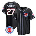 Friene C.Cubs #27 Seiya Suzuki Player Black Fashion Out 150th Anniversary Game Stitched Jerseys