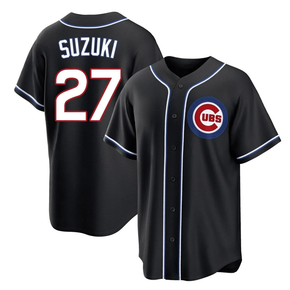 Friene C.Cubs #27 Seiya Suzuki Player Black Fashion Out Game Stitched Jerseys