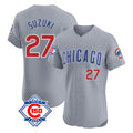 Friene C.Cubs #27 Seiya Suzuki Player Gray Road 150th Anniversary Limited Elite Home Stitched Jerseys