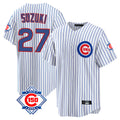 Friene C.Cubs #27 Seiya Suzuki Player White 150th Anniversary Home Game Stitched Jerseys