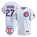 Friene C.Cubs #27 Seiya Suzuki Player White 150th Anniversary Limited Home Game Stitched Jerseys