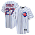 Friene C.Cubs #27 Seiya Suzuki Player White Game Home Stitched Jerseys