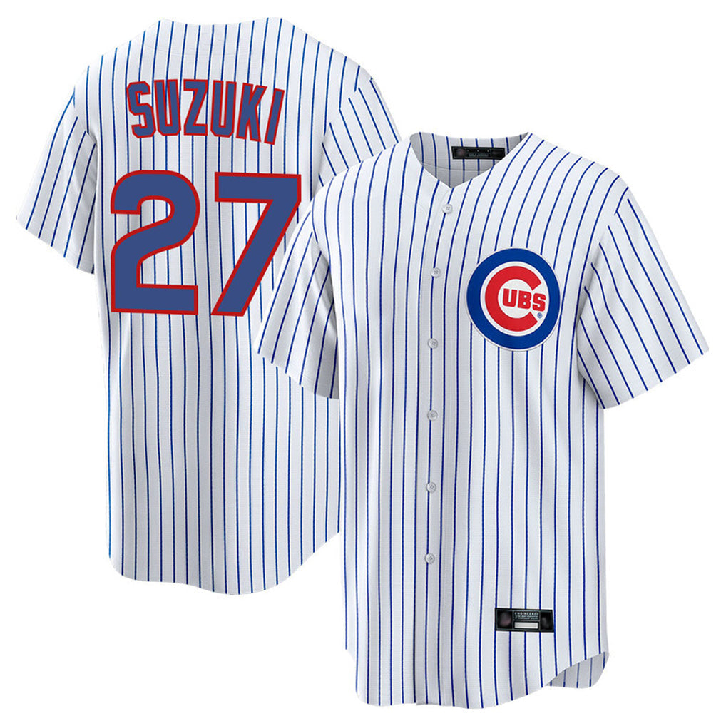 Friene C.Cubs #27 Seiya Suzuki Player White Game Home Stitched Jerseys