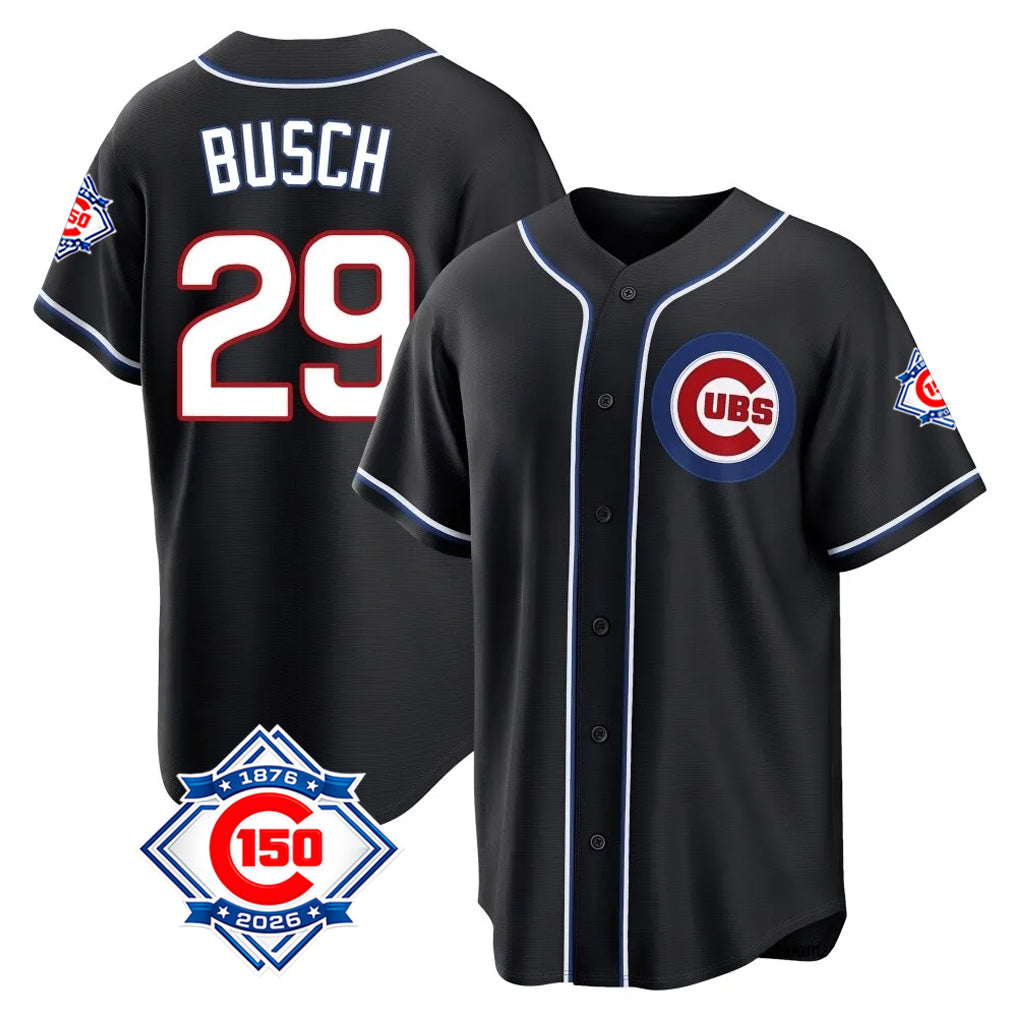 Friene C.Cubs #29 Michael Busch Player Black Fashion Out 150th Anniversary Game Stitched Jerseys
