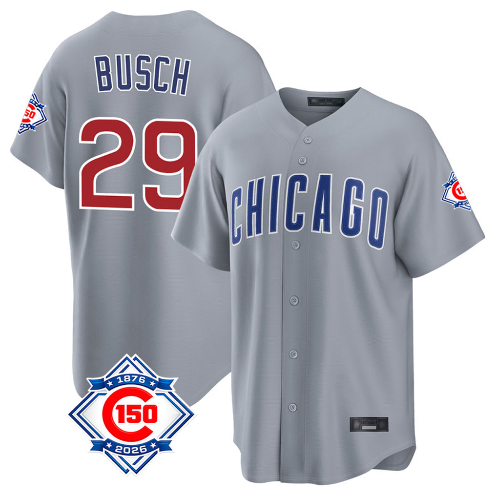 Friene C.Cubs #29 Michael Busch Player Gray 150th Anniversary Home Game Stitched Jerseys