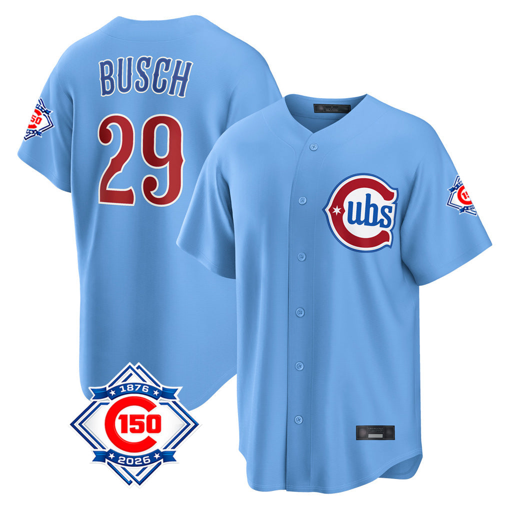 Friene C.Cubs #29 Michael Busch Player Light Blue 150th Anniversary Home Game Stitched Jerseys