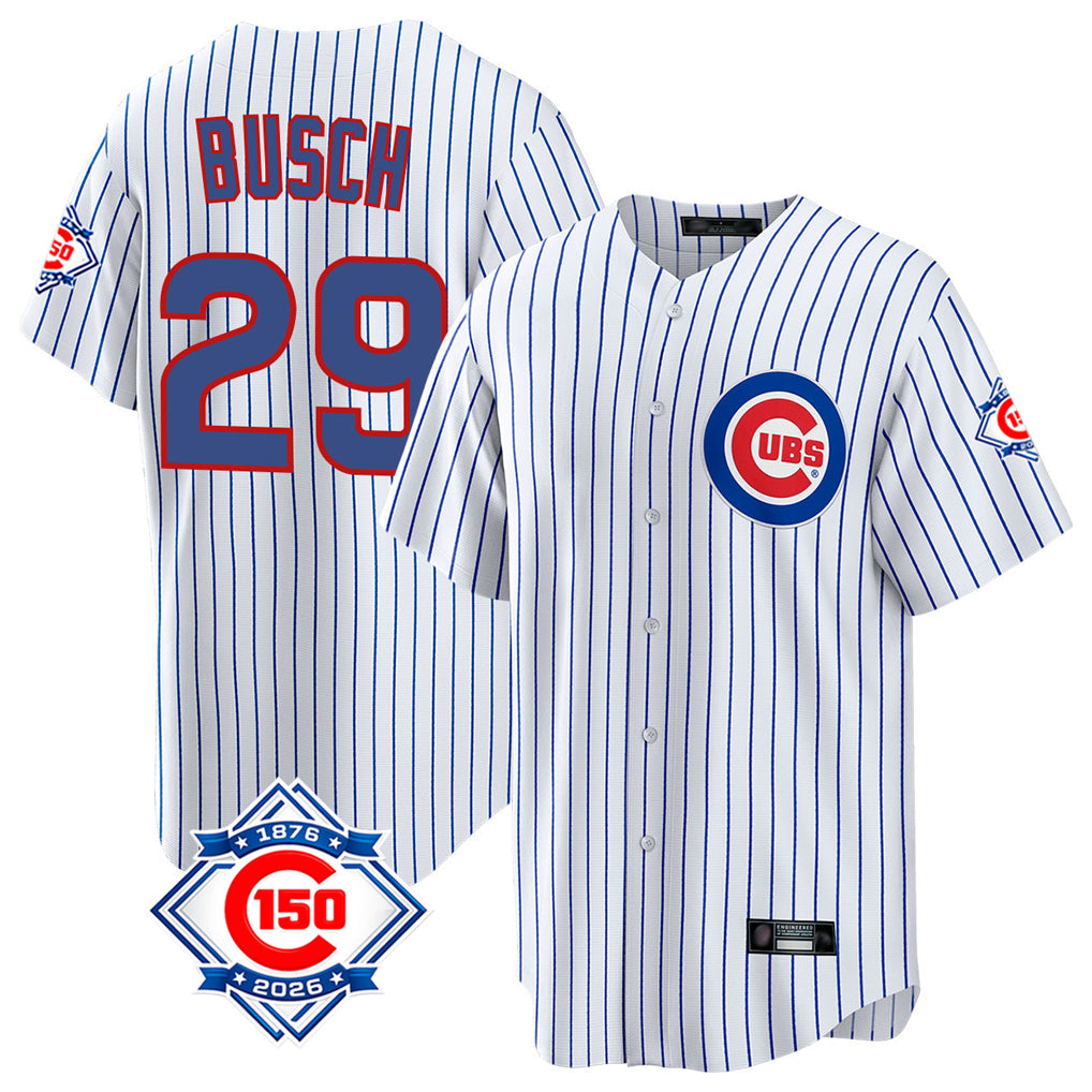 Friene C.Cubs #29 Michael Busch Player White 150th Anniversary Home Game Stitched Jerseys