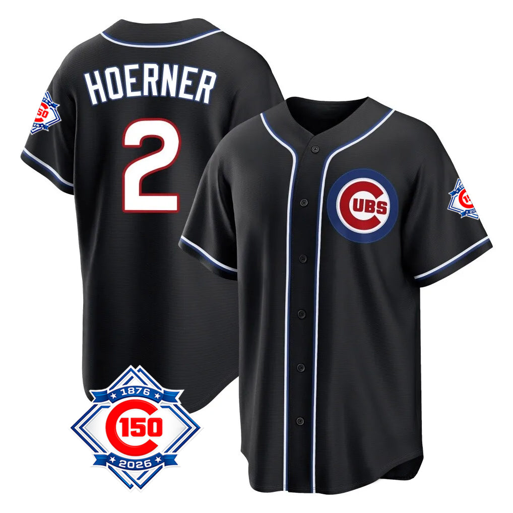 Friene C.Cubs #2 Nico Hoerner Player Black Fashion Out 150th Anniversary Game Stitched Jerseys