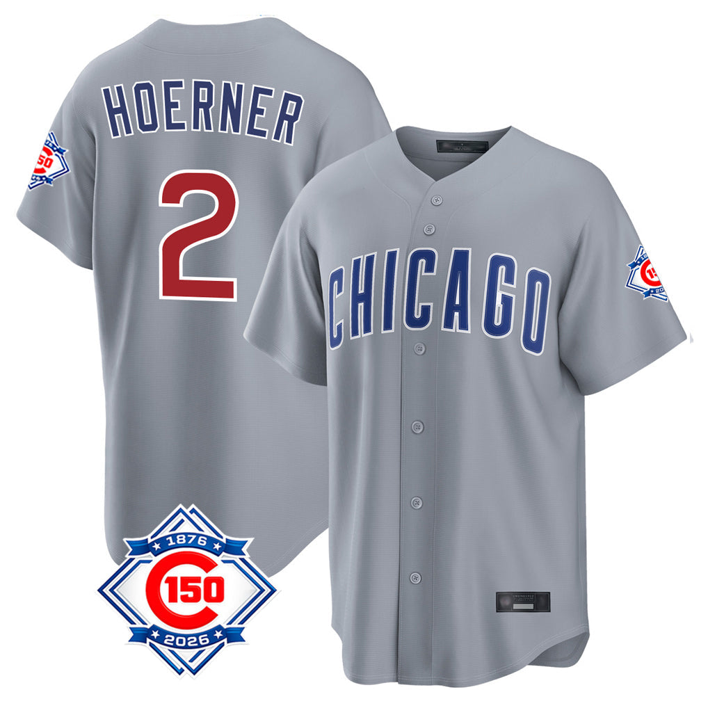 Friene C.Cubs #2 Nico Hoerner Player Gray 150th Anniversary Home Game Stitched Jerseys