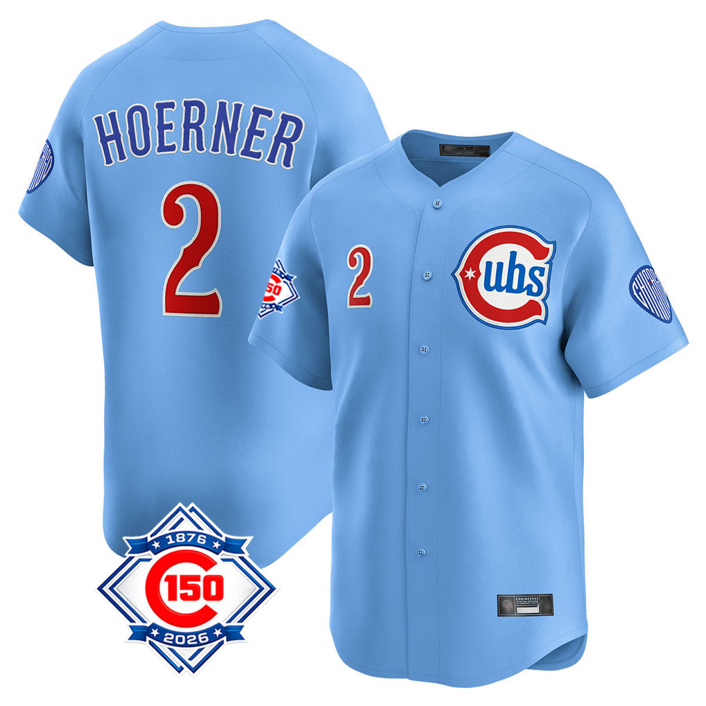 Friene C.Cubs #2 Nico Hoerner Player Light Blue 150th Anniversary Limited Home Stitched Jerseys