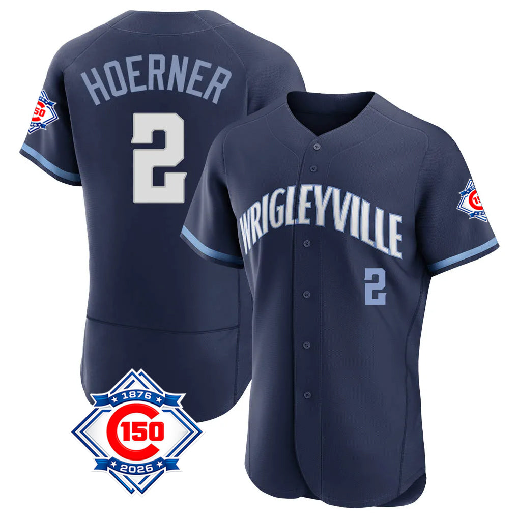 Friene C.Cubs #2 Nico Hoerner Player Navy City Connect 150th Anniversary Limited Elite Home Stitched Jerseys