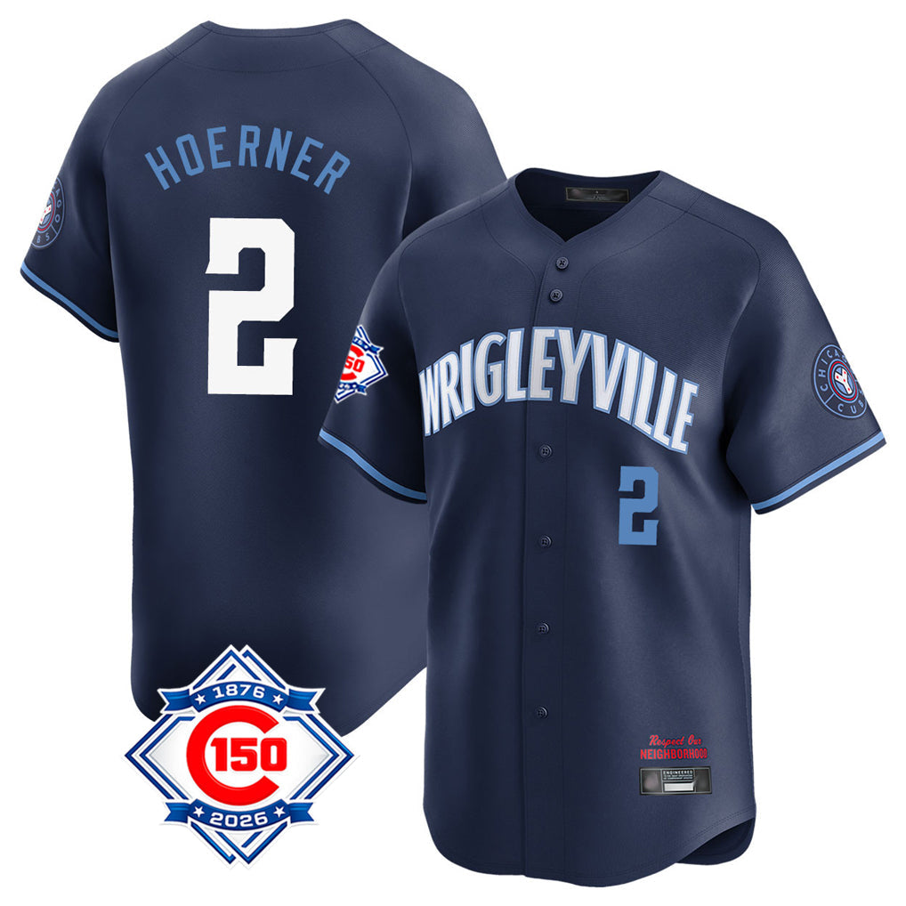 Friene C.Cubs #2 Nico Hoerner Player Navy City Connect 150th Anniversary Limited Home Stitched Jerseys