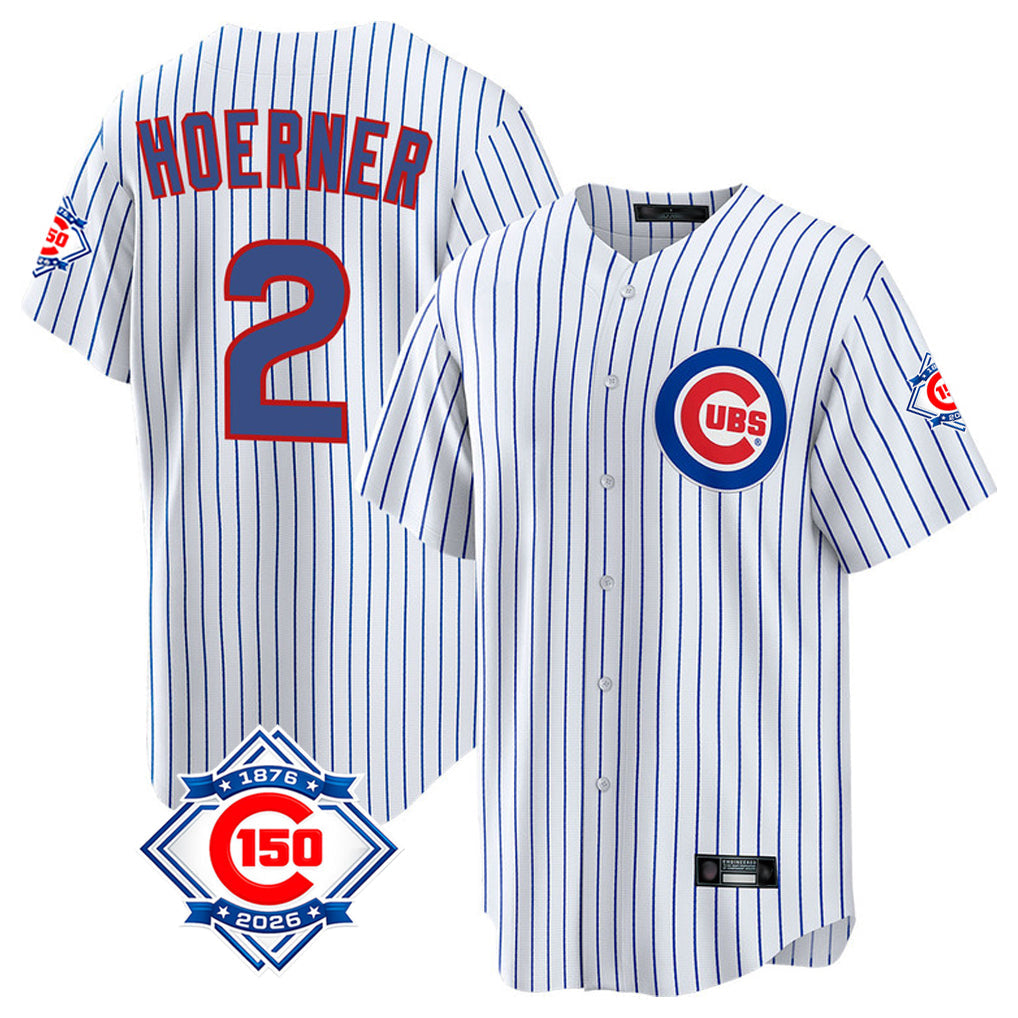 Friene C.Cubs #2 Nico Hoerner Player White 150th Anniversary Home Game Stitched Jerseys