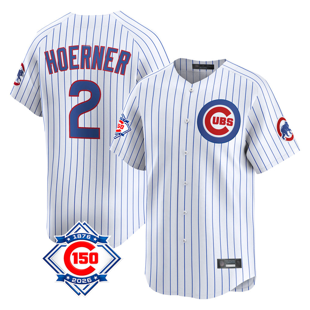 Friene C.Cubs #2 Nico Hoerner Player White 150th Anniversary Limited Home Game Stitched Jerseys