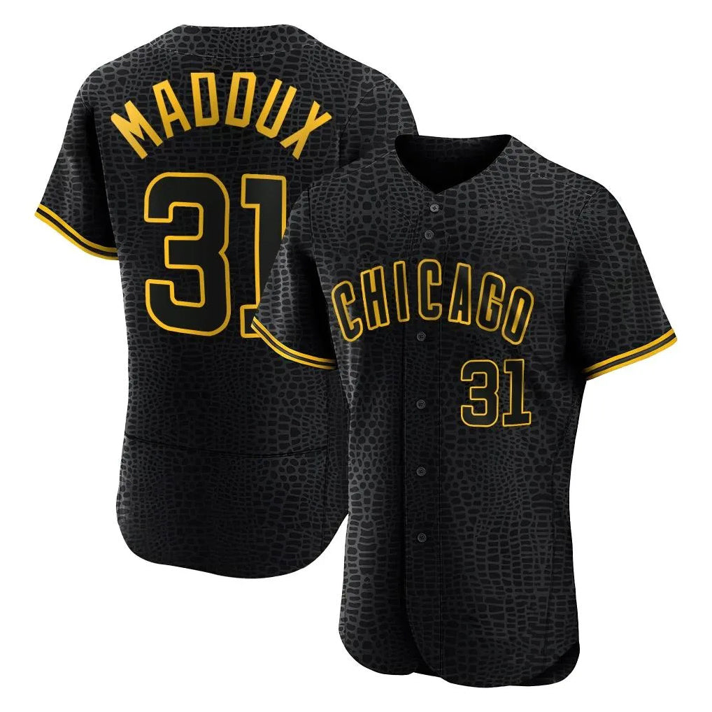 Friene C.Cubs #31 Greg Maddux Player Black Snake Skin City Limited Elite Home Game Stitched Jerseys